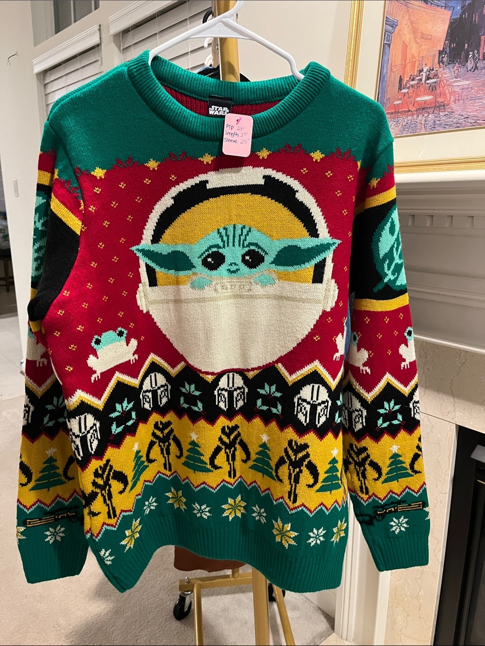 Star Wars Grogu Crewneck Sweater - Green/Red/Yellow